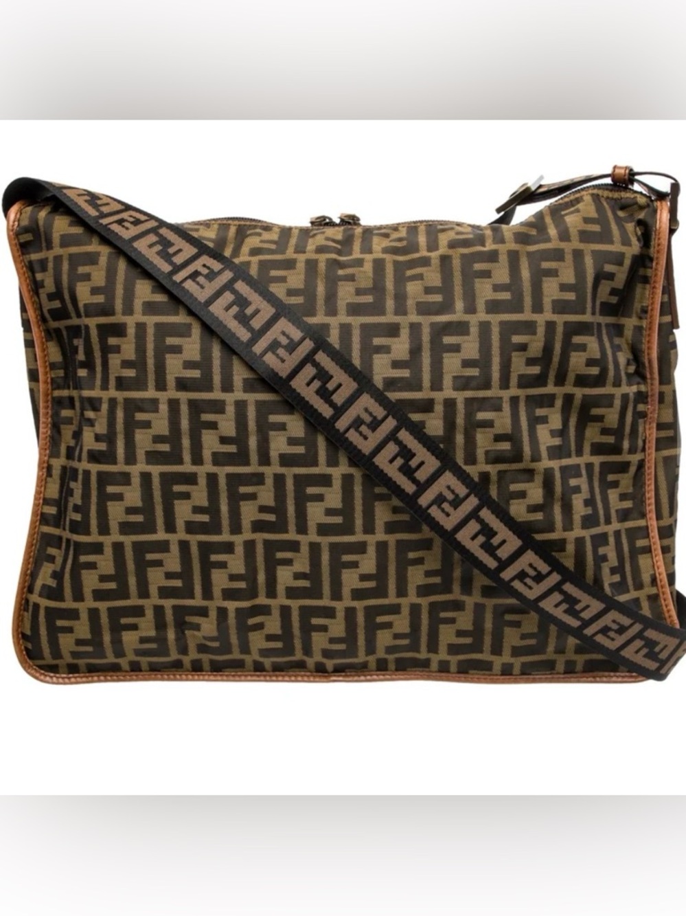 Fendi Zucca FF Crossbody Messenger Bag Brown Canvas Leather Vintage - Picture 3 of 13